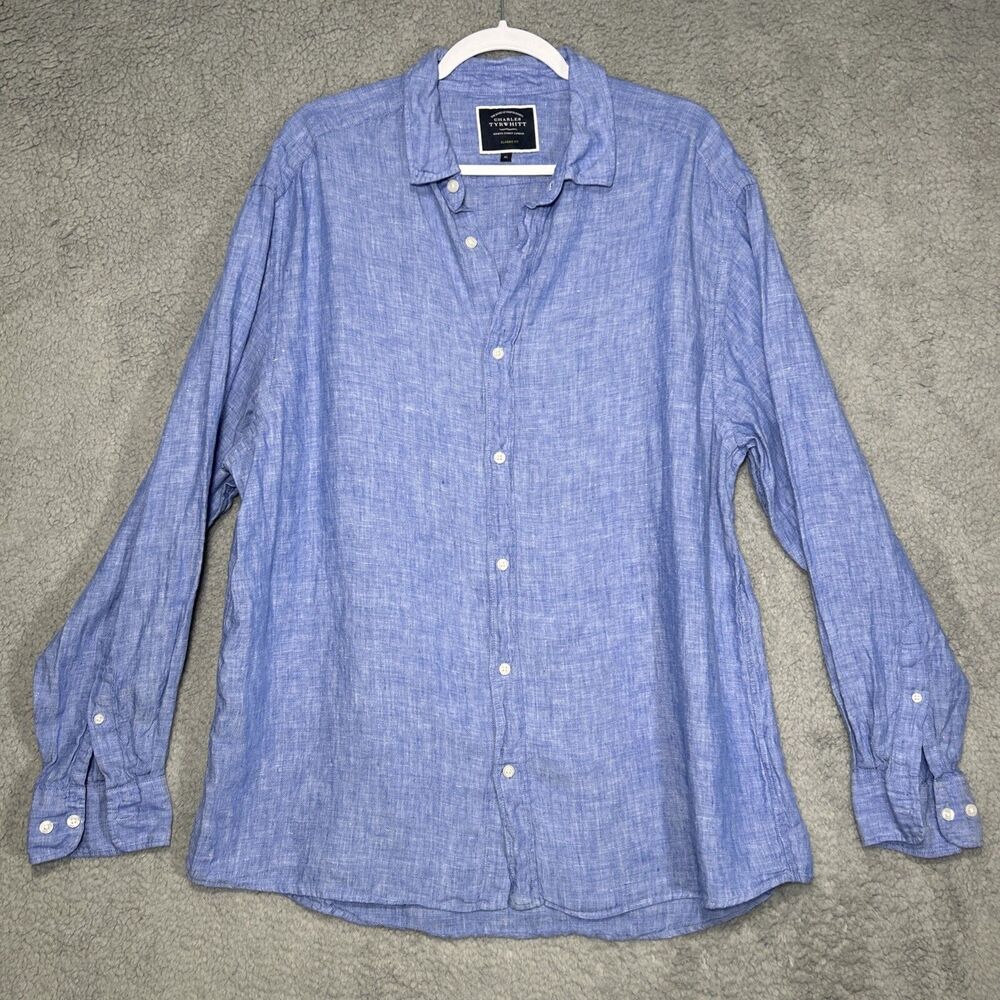 Charles Tyrwhitt Men's XL 100% Linen Blue Button Down Shirt
